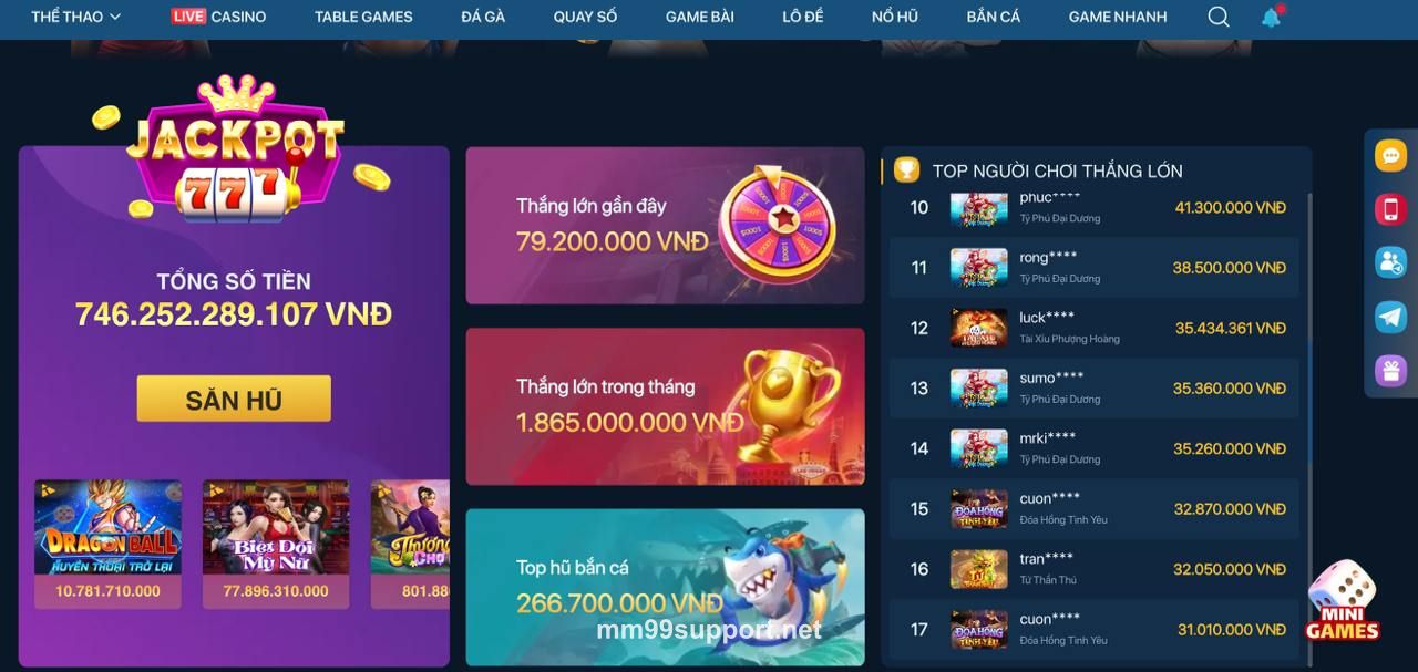 Jackpot lớn thu hút người chơi